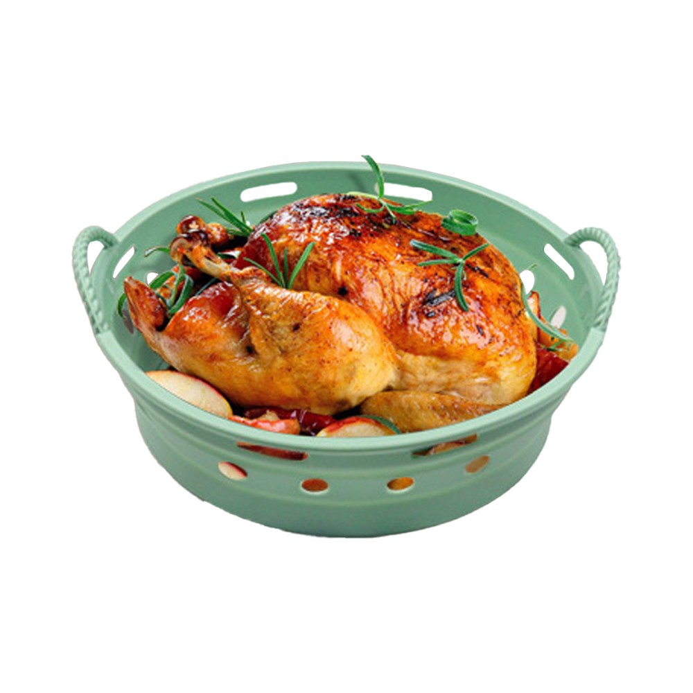 2Pcs Round Foldable Air Fryer Silicone Pot Reusable Air Fryer Liner Oven Baking Tray Pan - Blue+Green