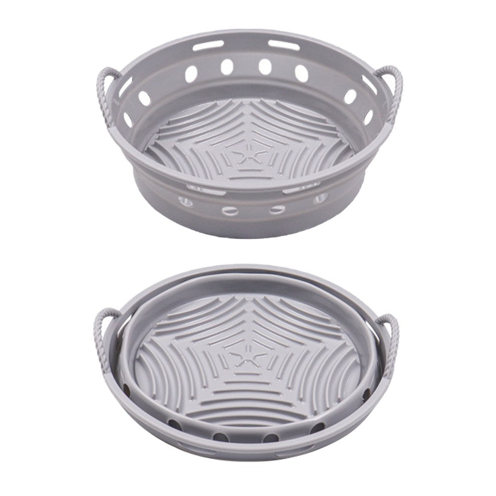 1Pc Round Foldable Air Fryer Silicone Pot Reusable Air Fryer Liner Oven Baking Tray Pan - Grey