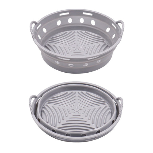 1Pc Round Foldable Air Fryer Silicone Pot Reusable Air Fryer Liner Oven Baking Tray Pan - Grey