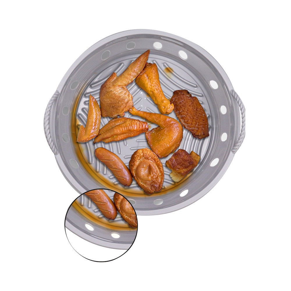 1Pc Round Foldable Air Fryer Silicone Pot Reusable Air Fryer Liner Oven Baking Tray Pan - Grey