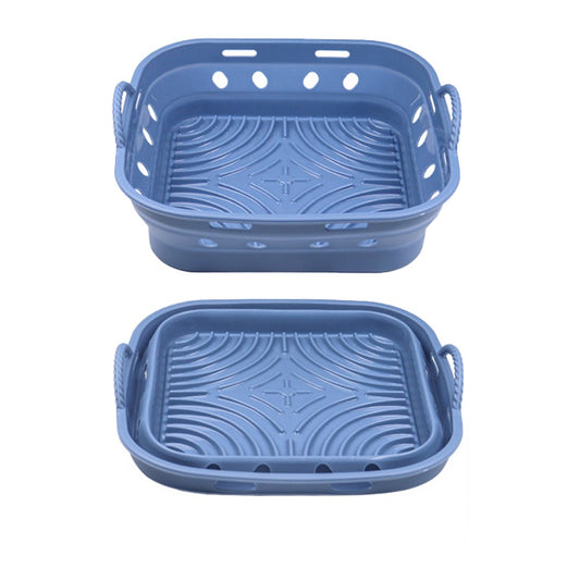 1Pc Square Foldable Air Fryer Silicone Pot Reusable Air Fryer Liner Oven Baking Tray Pan - Blue