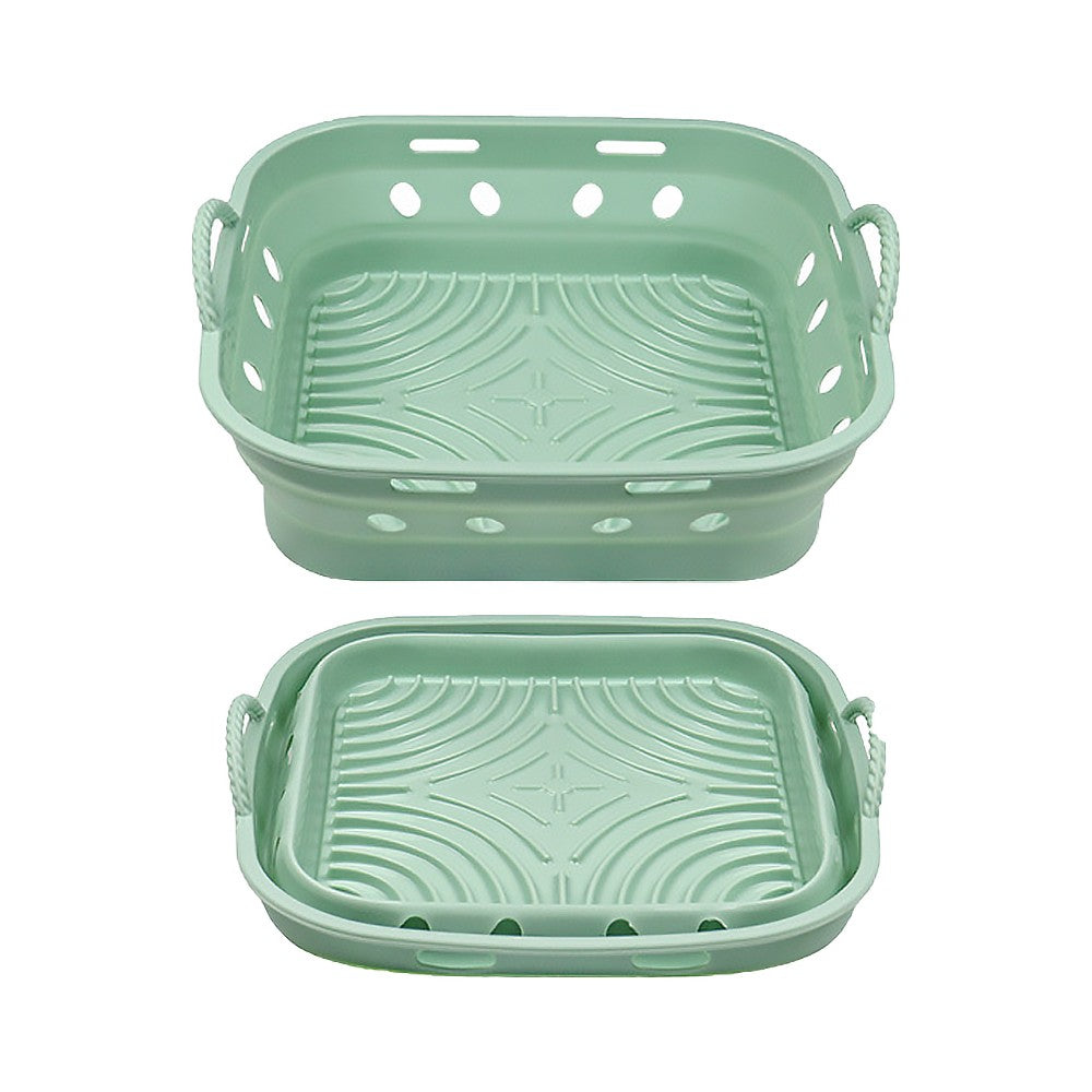 1Pc Square Foldable Air Fryer Silicone Pot Reusable Air Fryer Liner Oven Baking Tray Pan - Green