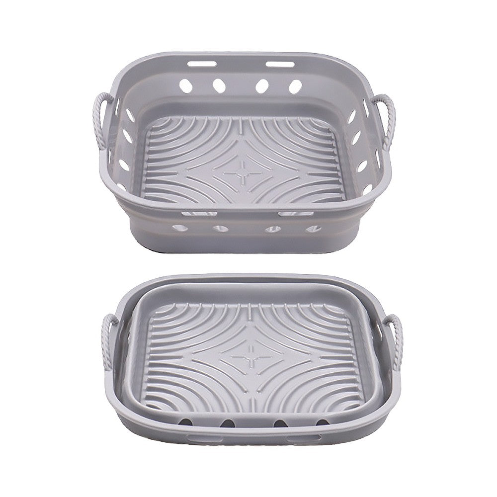 1Pc Square Foldable Air Fryer Silicone Pot Reusable Air Fryer Liner Oven Baking Tray Pan - Grey