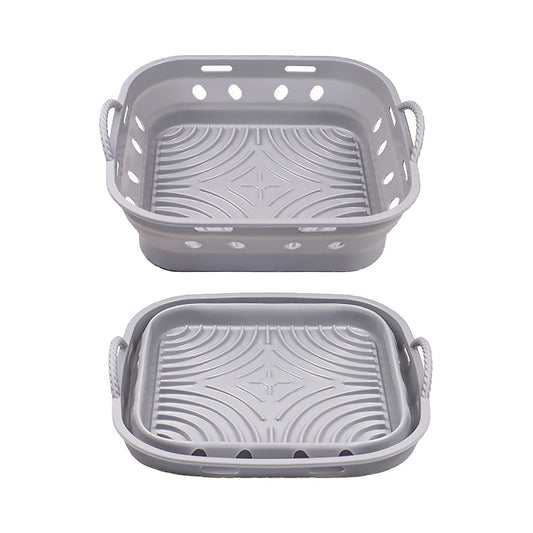 1Pc Square Foldable Air Fryer Silicone Pot Reusable Air Fryer Liner Oven Baking Tray Pan - Grey