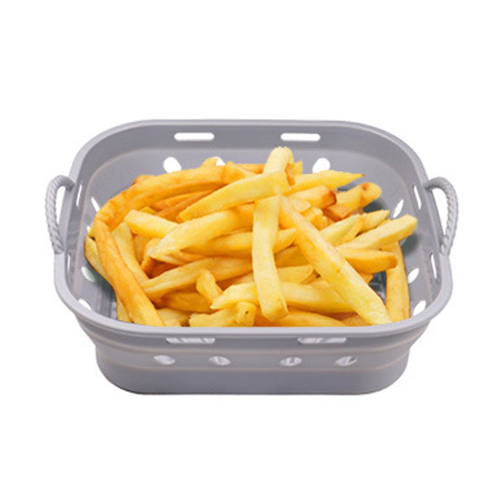 1Pc Square Foldable Air Fryer Silicone Pot Reusable Air Fryer Liner Oven Baking Tray Pan - Grey