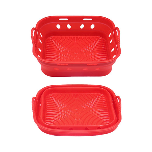 1Pc Square Foldable Air Fryer Silicone Pot Reusable Air Fryer Liner Oven Baking Tray Pan - Red