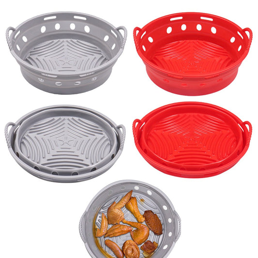 2Pcs Round Foldable Air Fryer Silicone Pot Reusable Air Fryer Liner Oven Baking Tray Pan - Grey+Red