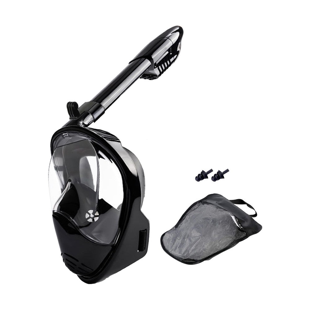 Full Face Snorkel Mask Set Anti-leak Diving Goggles with Diving Waist Bag - Black