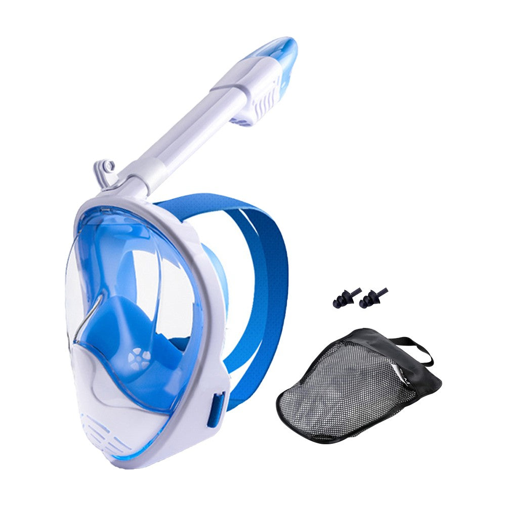 Full Face Snorkel Mask Set Anti-leak Diving Goggles with Diving Waist Bag - Blue