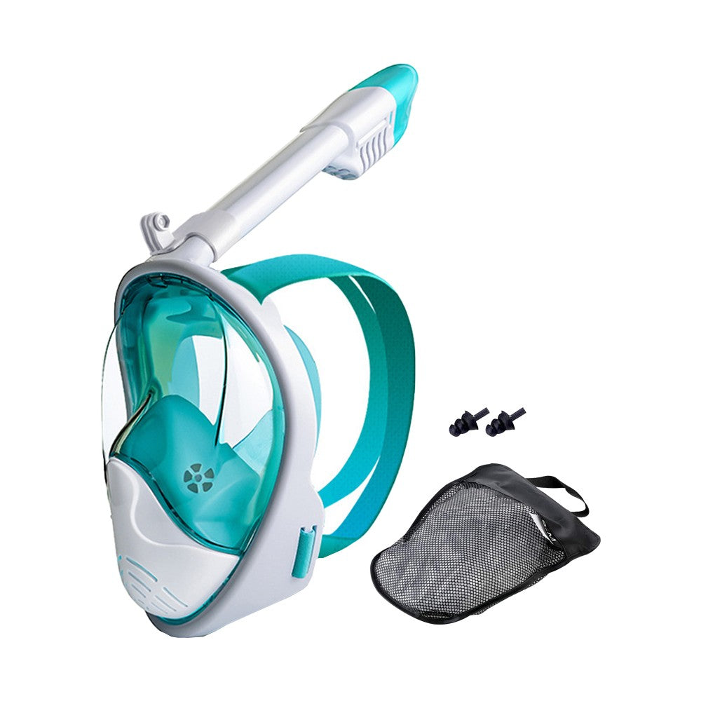 Full Face Snorkel Mask Set Anti-leak Diving Goggles with Diving Waist Bag - Green