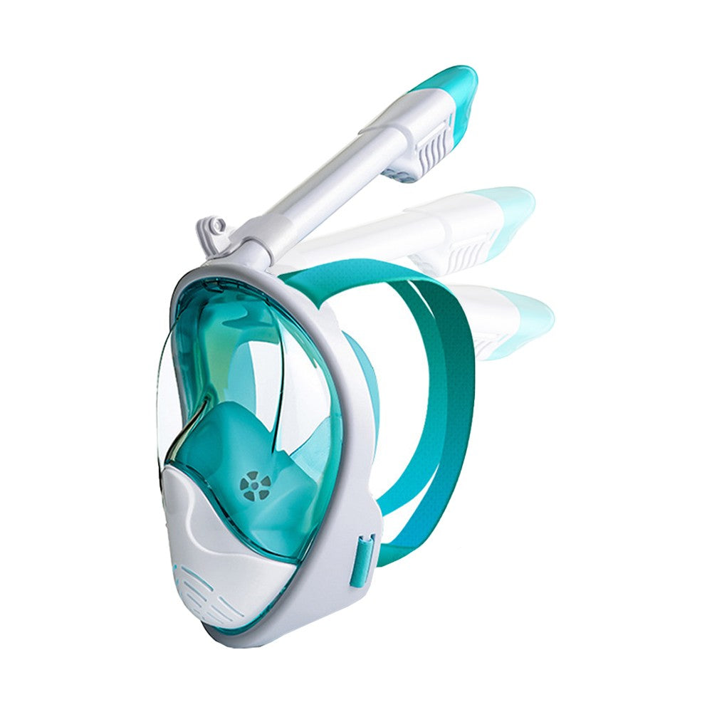 Full Face Snorkel Mask Set Anti-leak Diving Goggles with Diving Waist Bag - Green