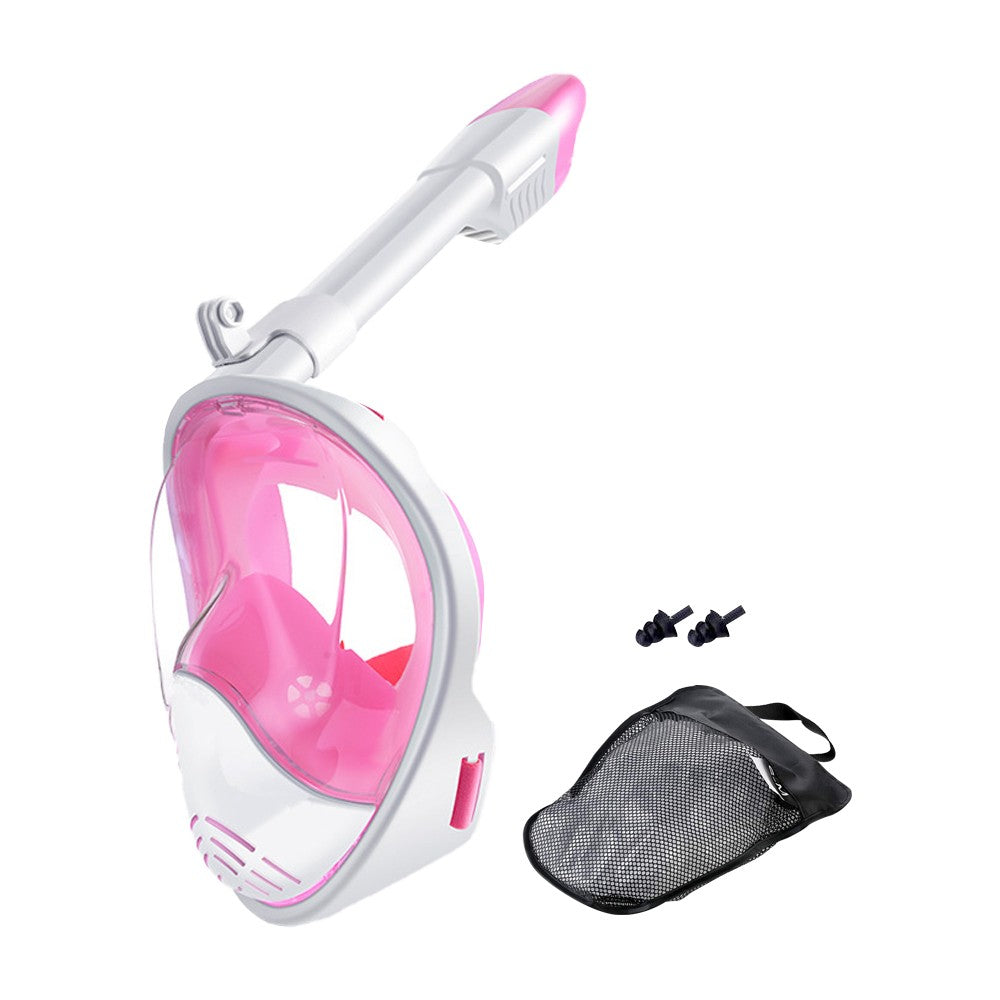 Full Face Snorkel Mask Set Anti-leak Diving Goggles with Diving Waist Bag - Pink