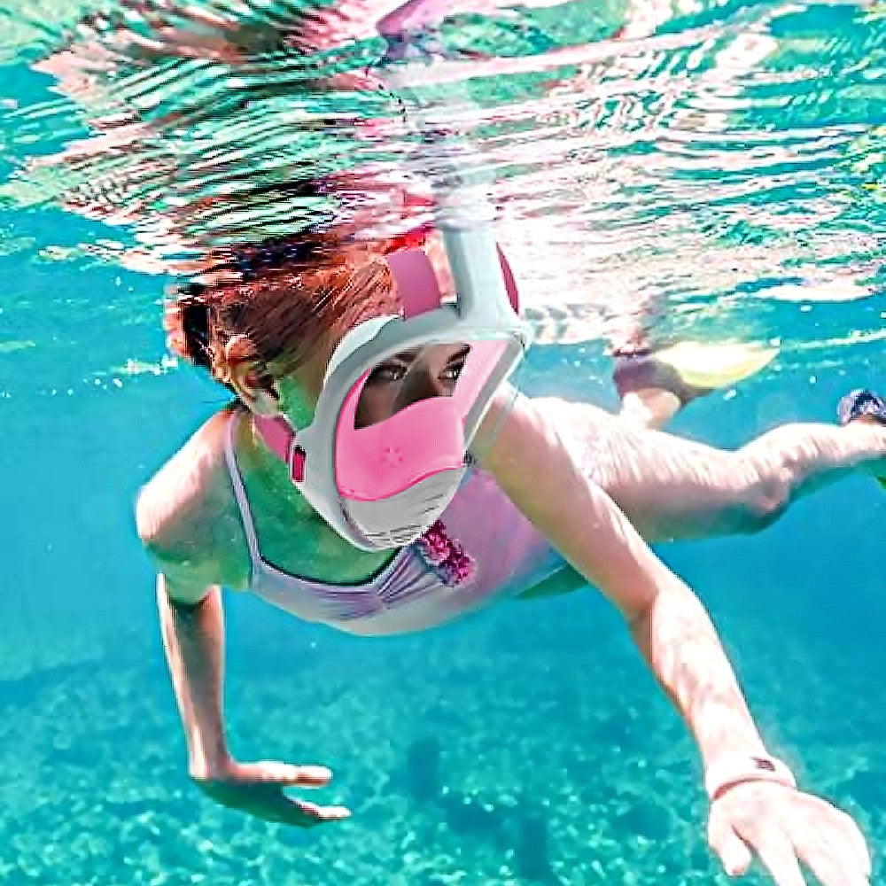 Full Face Snorkel Mask Set Anti-leak Diving Goggles with Diving Waist Bag - Pink