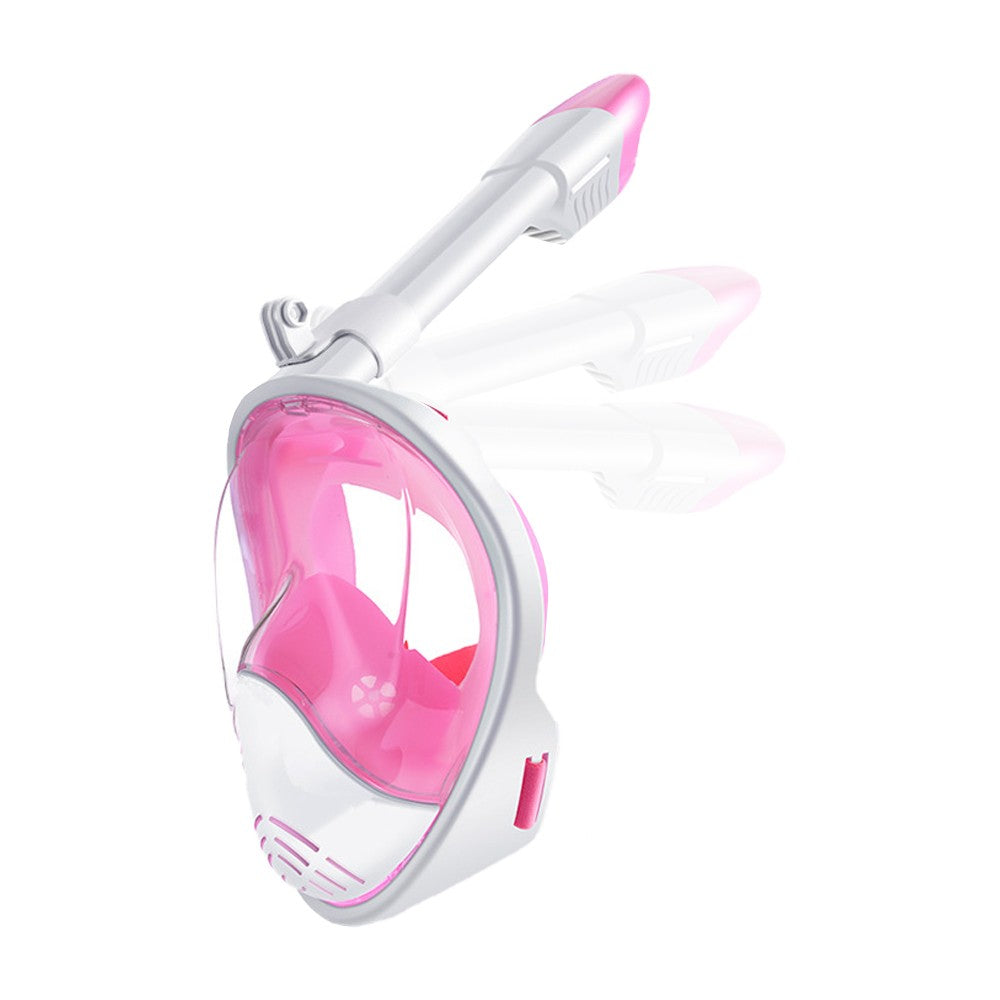 Full Face Snorkel Mask Set Anti-leak Diving Goggles with Diving Waist Bag - Pink