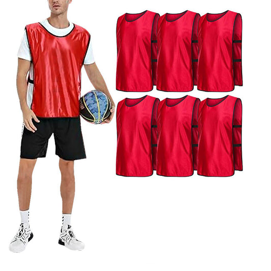 6-Piece Adult Scrimmage Training Vest Team Training Bibs Pinnies for Team Sports Games - Red