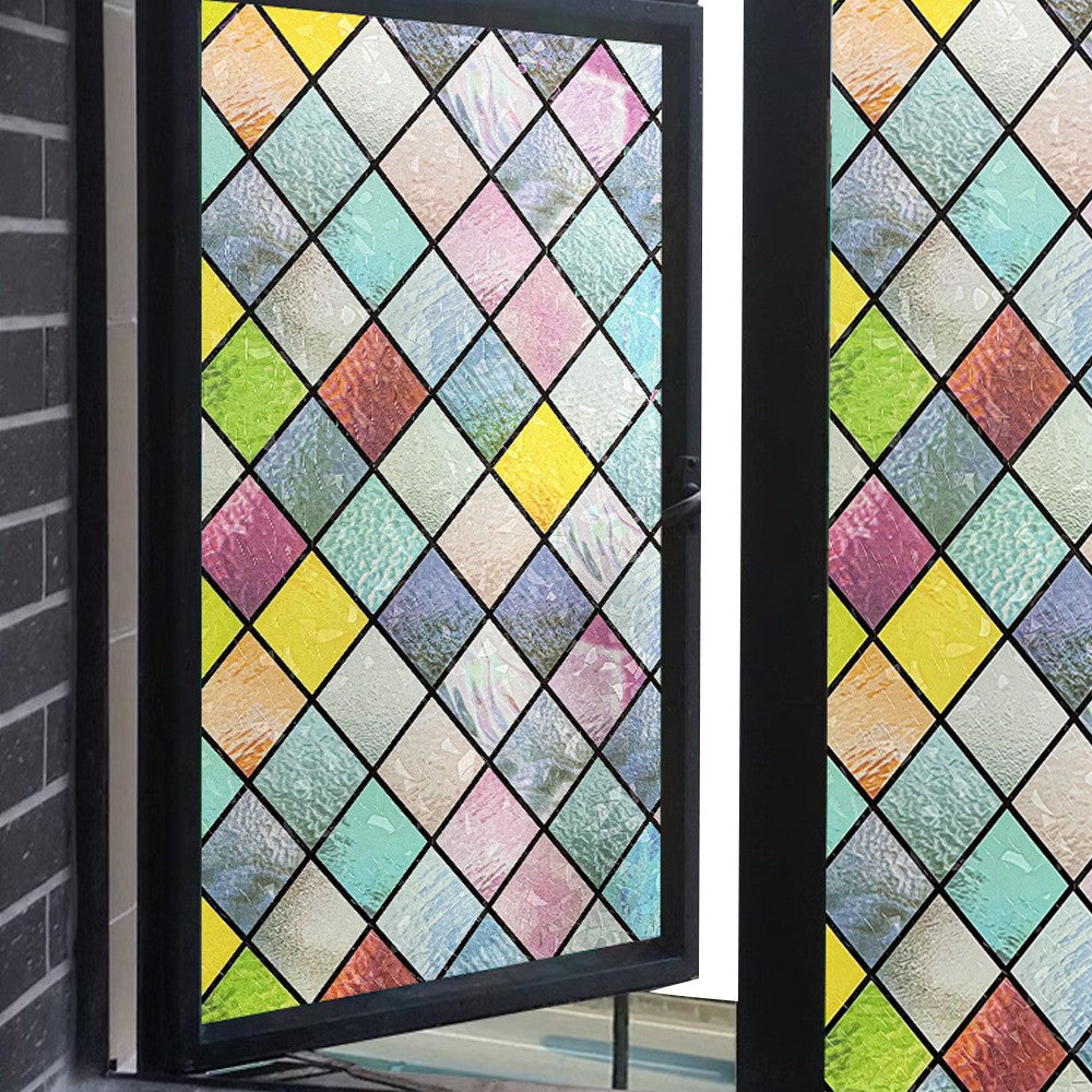 200x45cm Static Cling Rainbow Lattice Glass Window Film Stained Window Sticker