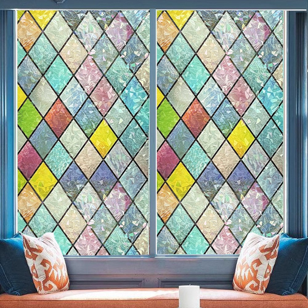 200x45cm Static Cling Rainbow Lattice Glass Window Film Stained Window Sticker