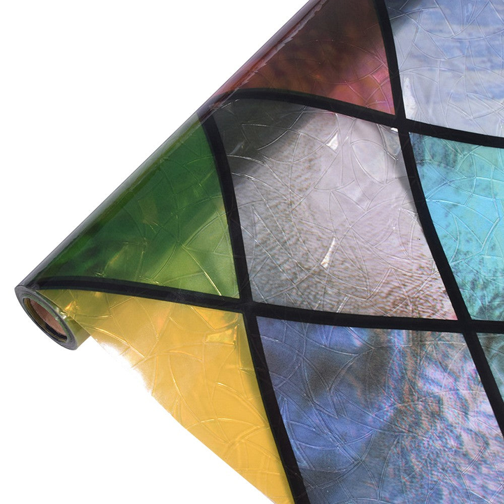 200x45cm Static Cling Rainbow Lattice Glass Window Film Stained Window Sticker
