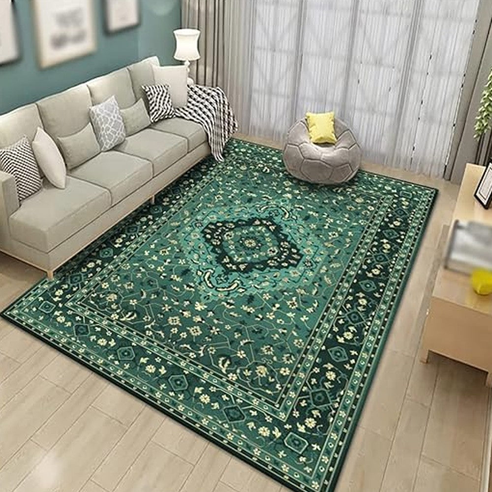 120x180cm Bohemian Floor Mat Non-Slip Carpet Vintage Rugs Home Decor - Green