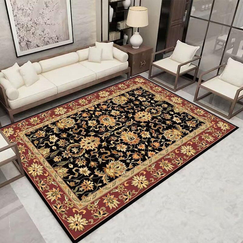 80x120cm Bohemian Floor Mat Non-Slip Carpet Vintage Rugs Home Decor - Black