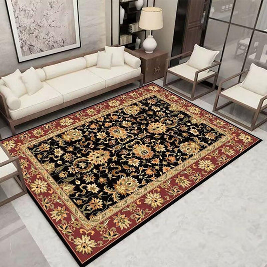 80x120cm Bohemian Floor Mat Non-Slip Carpet Vintage Rugs Home Decor - Black