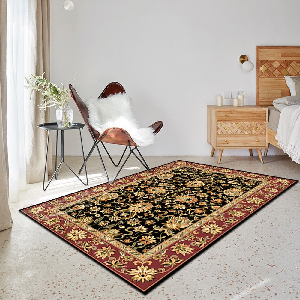 80x120cm Bohemian Floor Mat Non-Slip Carpet Vintage Rugs Home Decor - Black