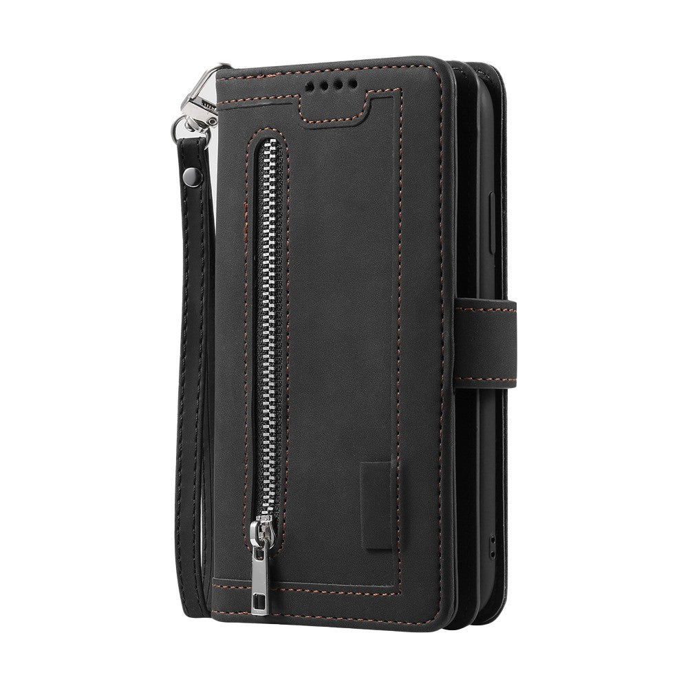 For iPhone 15 Plus Phone Case PU Leather Wallet Flip Cover - Black