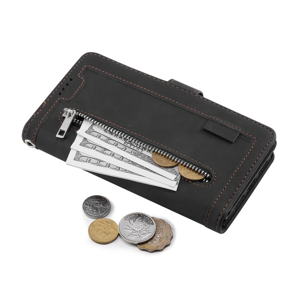 For iPhone 15 Plus Phone Case PU Leather Wallet Flip Cover - Black