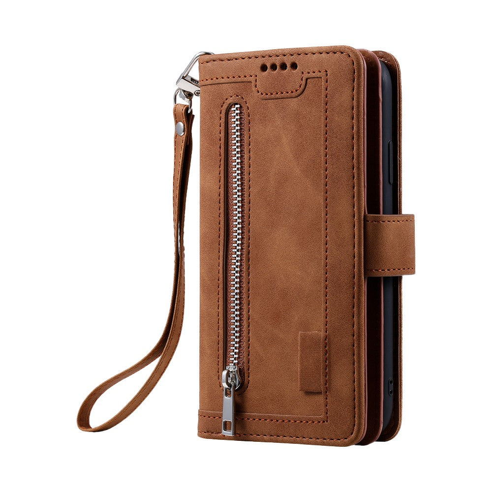 For iPhone 15 Plus Phone Case PU Leather Wallet Flip Cover - Brown
