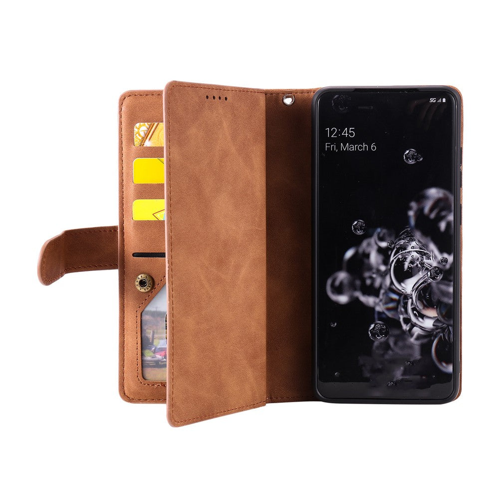 For iPhone 15 Phone Case PU Leather Wallet Flip Cover - Brown