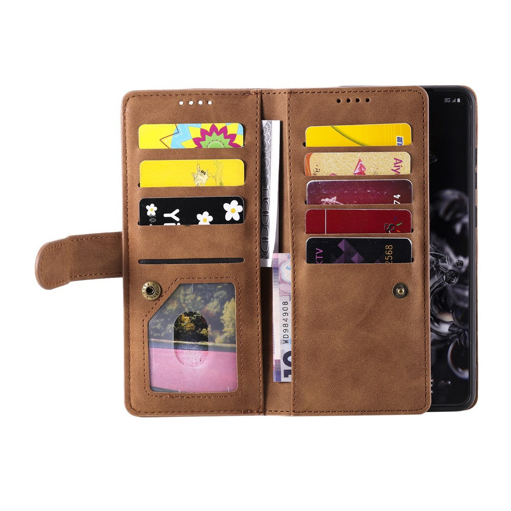 For iPhone 15 Plus Phone Case PU Leather Wallet Flip Cover - Brown