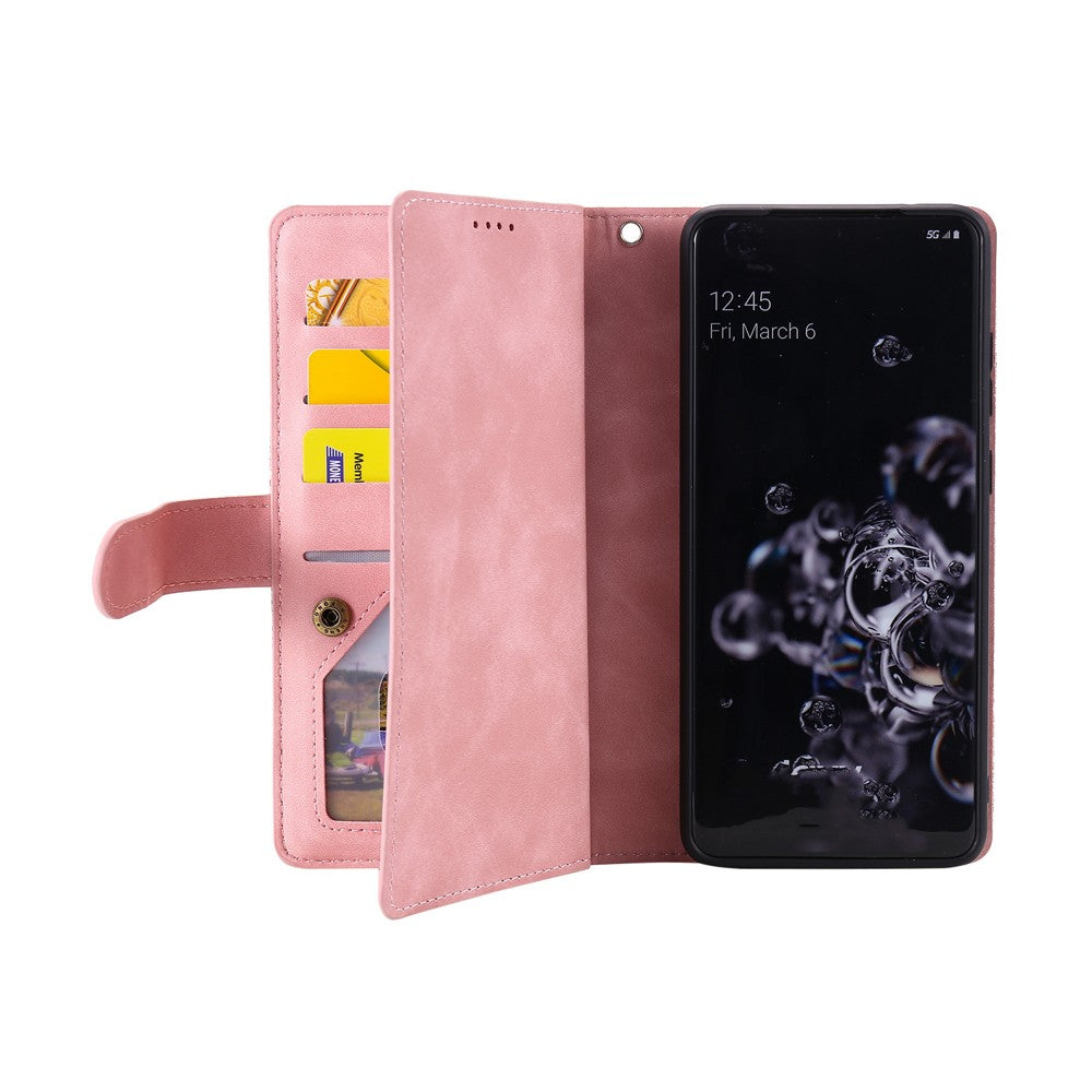 For iPhone 15 Phone Case PU Leather Wallet Flip Cover - Pink