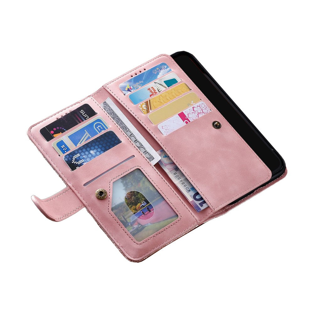 For iPhone 15 Phone Case PU Leather Wallet Flip Cover - Pink