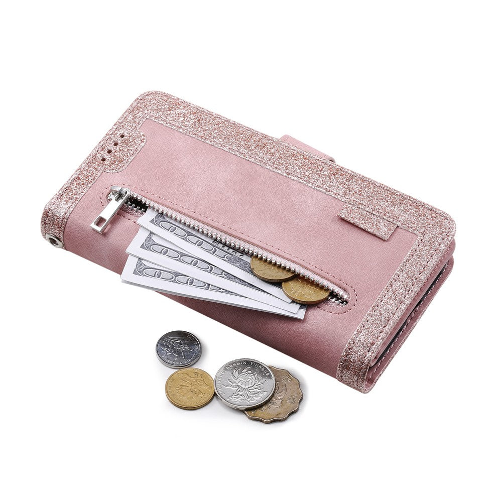 For iPhone 15 Phone Case PU Leather Wallet Flip Cover - Pink