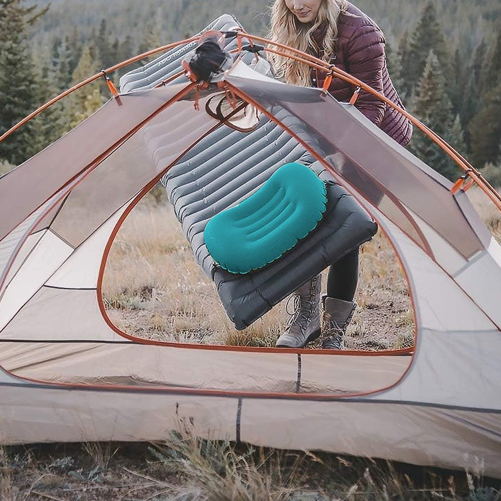 Portable Inflatable Pillow Outdoor Camping Neck Pillow Travel Sleeping Pillow - Blue