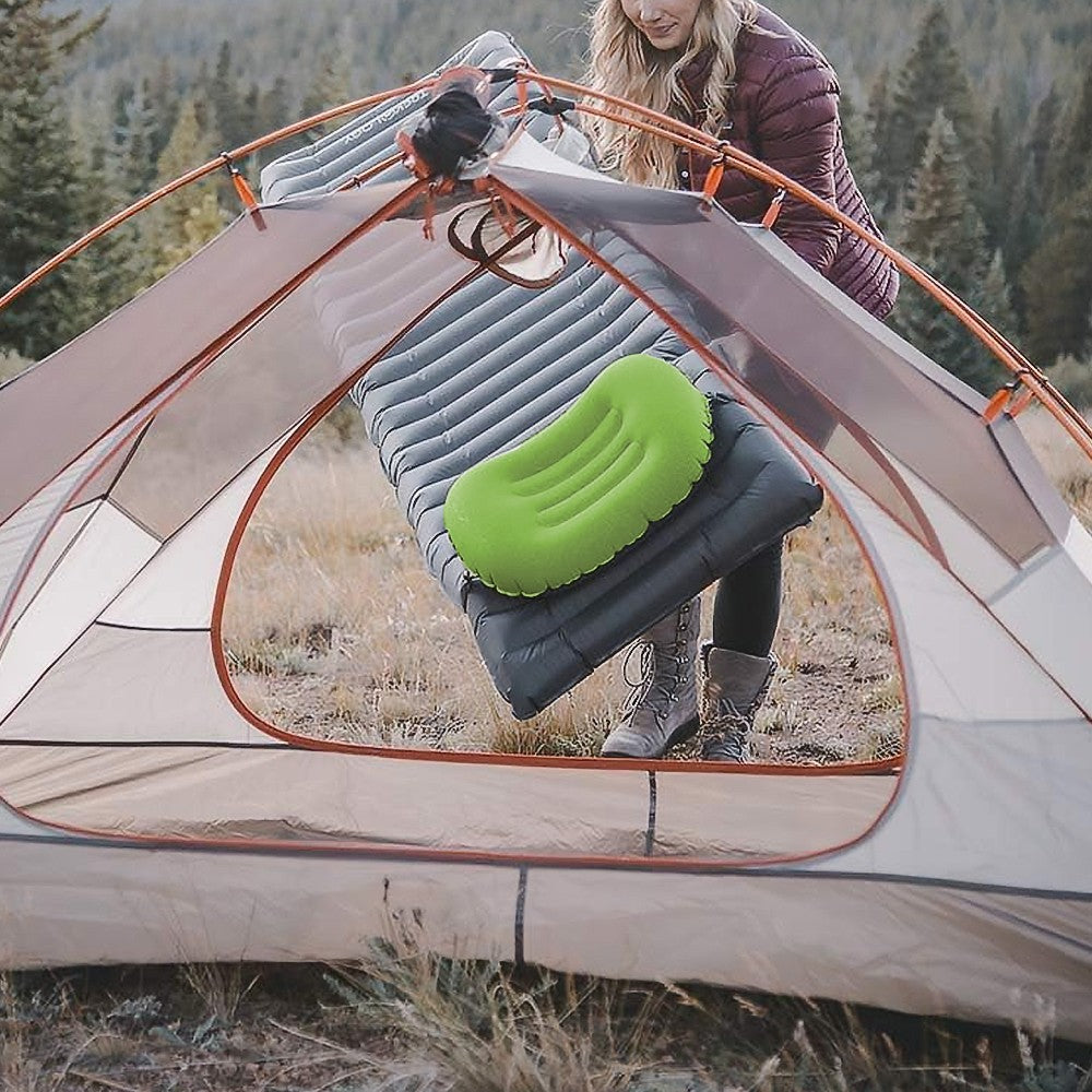 Portable Inflatable Pillow Outdoor Camping Neck Pillow Travel Sleeping Pillow - Green