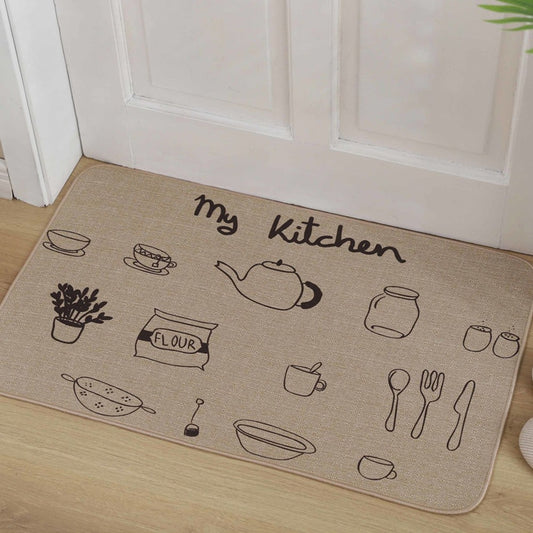 40x60cm Linen Entrance Door Mat Kitchen Non-Slip Floor Mat?Decorative Doormat - Style 3