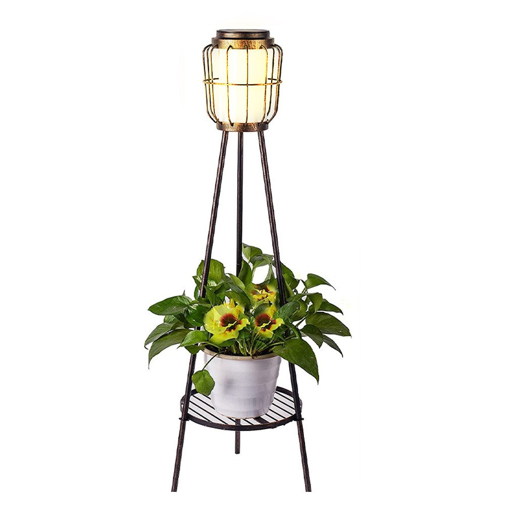 Outdoor Solar Light with Plant Stand Metal Tripod Floor Lamp