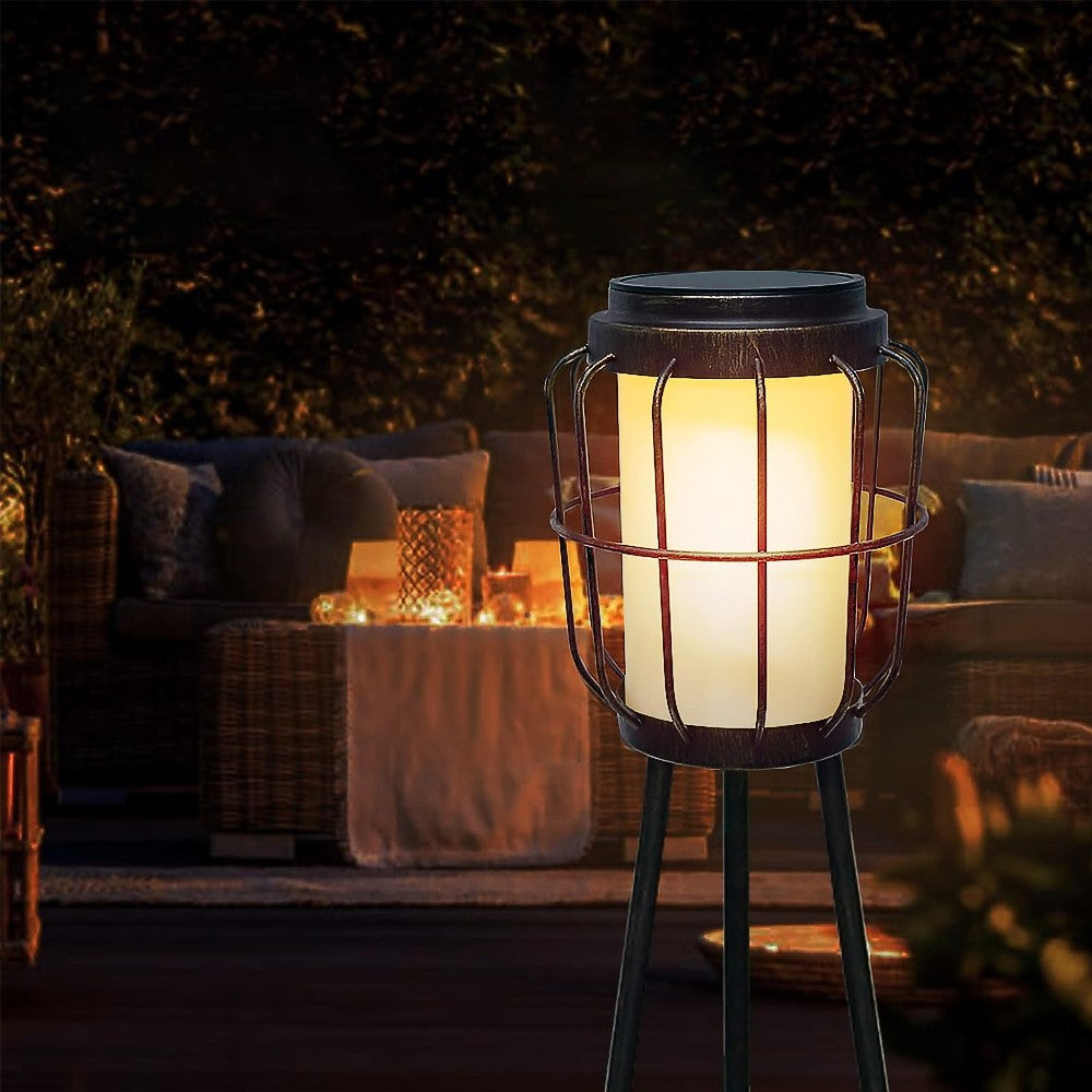 Outdoor Solar Light with Plant Stand Metal Tripod Floor Lamp