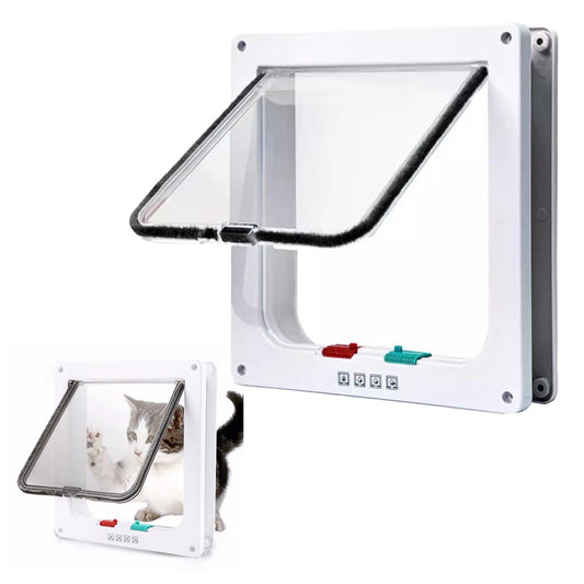 Magnetic Closure Cat Flap Door Frame Pet Entrance Gate for Cats Puppy - White L