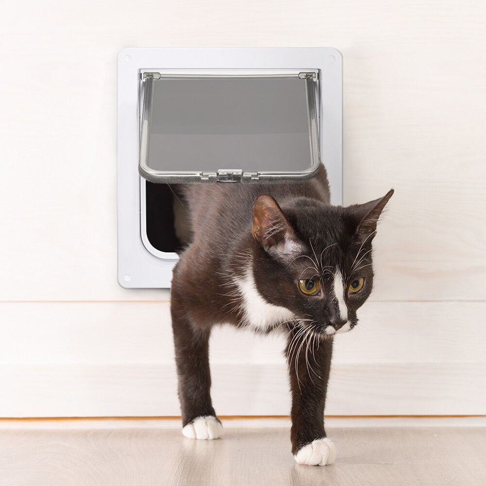 Magnetic Closure Cat Flap Door Frame Pet Entrance Gate for Cats Puppy - White XL