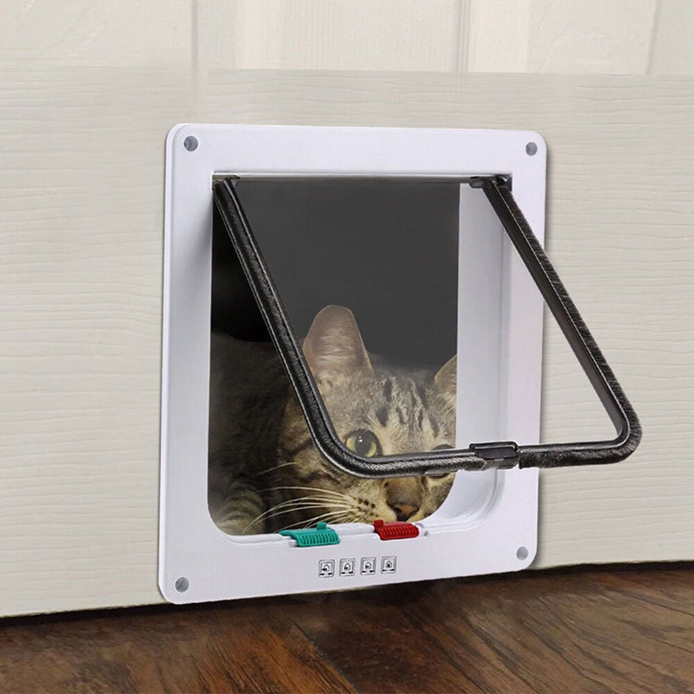 Magnetic Closure Cat Flap Door Frame Pet Entrance Gate for Cats Puppy - White M