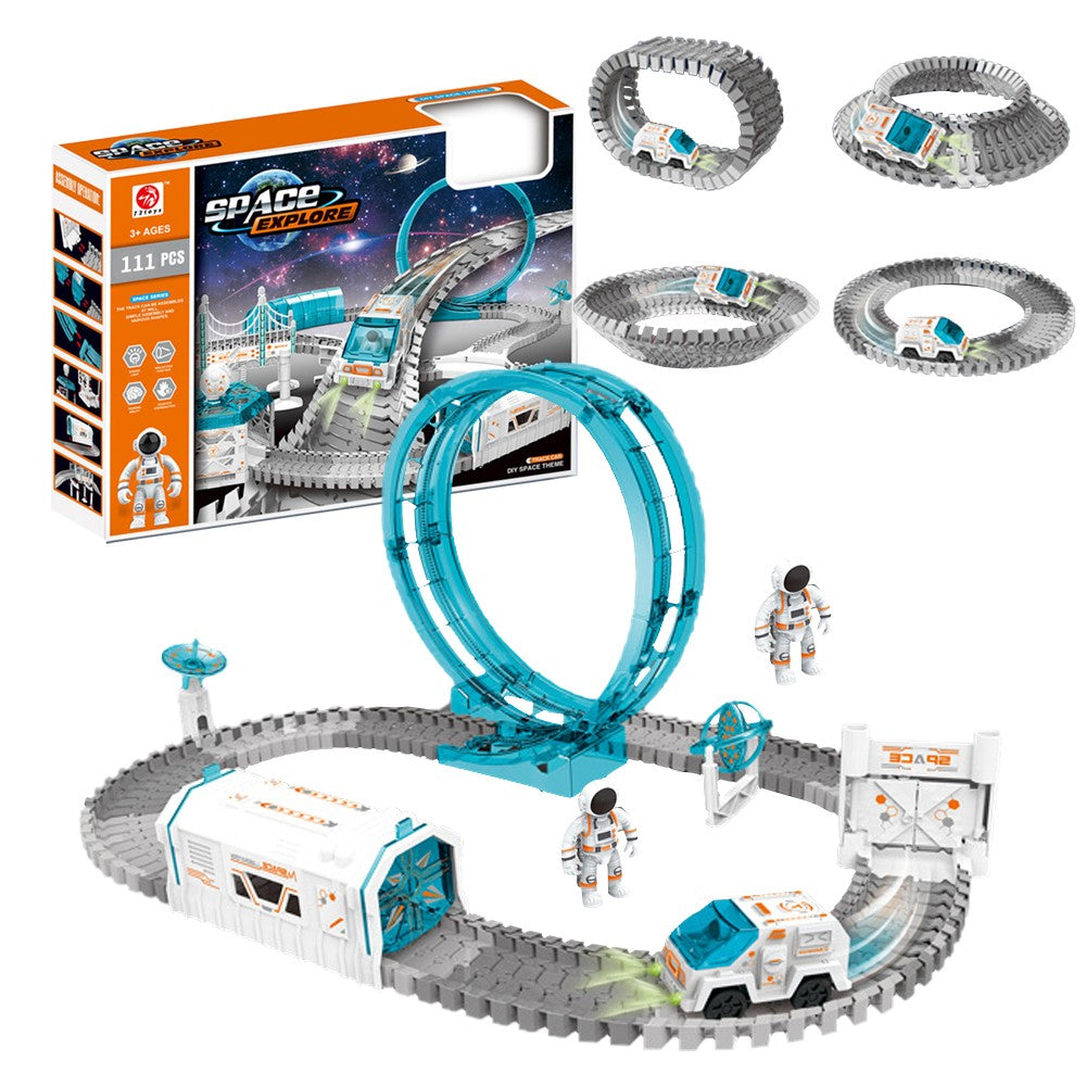 110-Piece Space-themed Railway Track Toy Set with Electric Slot Car