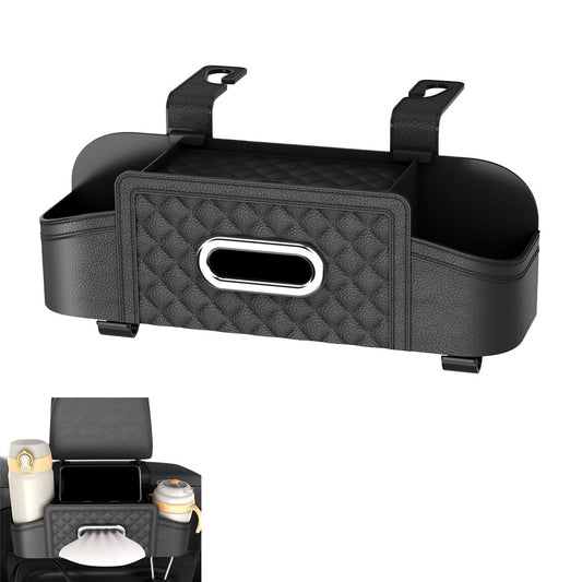 Car Backseat Organizer with Tissue Box Multi-functional Storage Box - Black