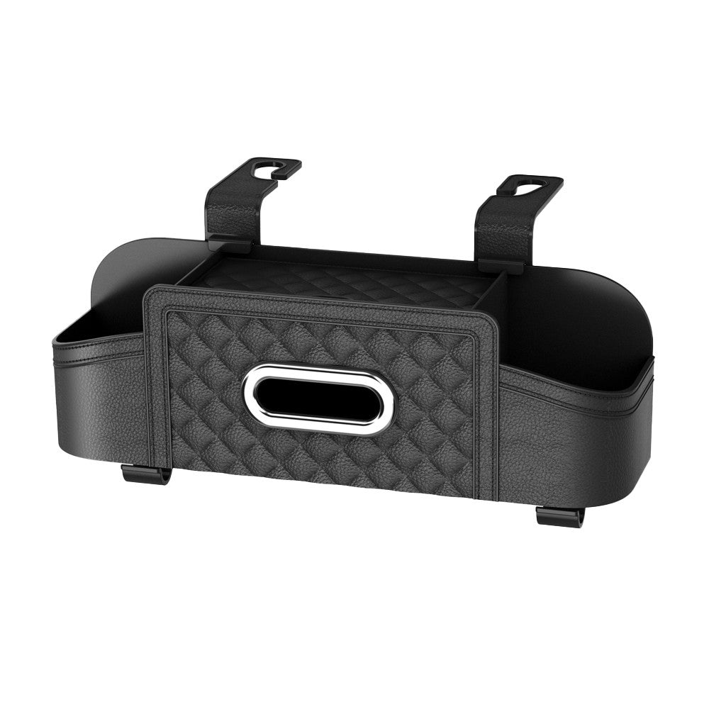 Car Backseat Organizer with Tissue Box Multi-functional Storage Box - Black