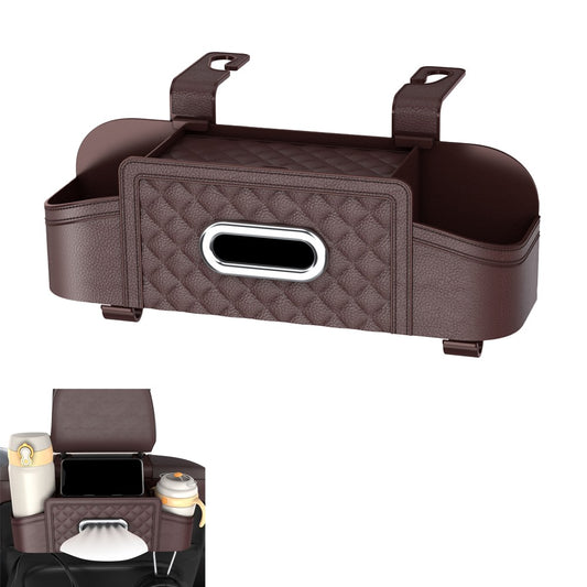 Car Backseat Organizer with Tissue Box Multi-functional Storage Box - Brown