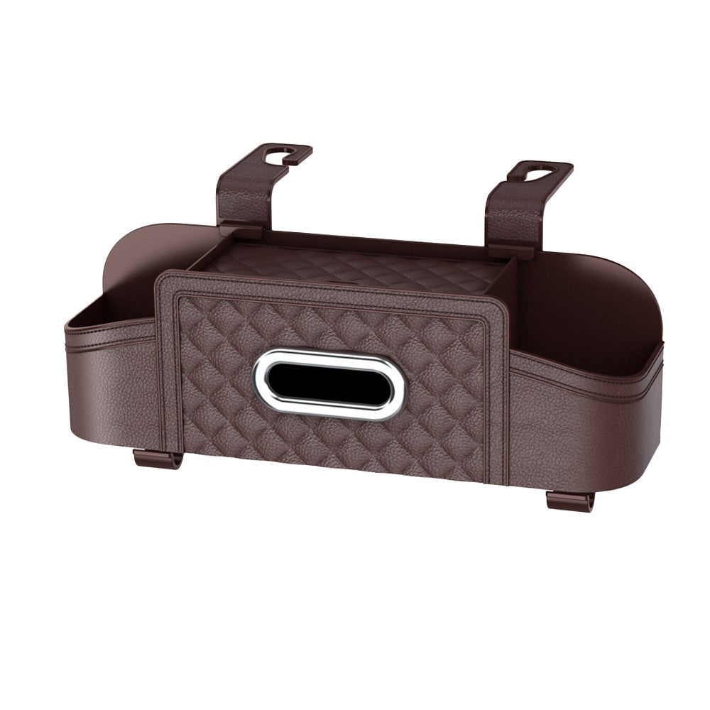 Car Backseat Organizer with Tissue Box Multi-functional Storage Box - Brown