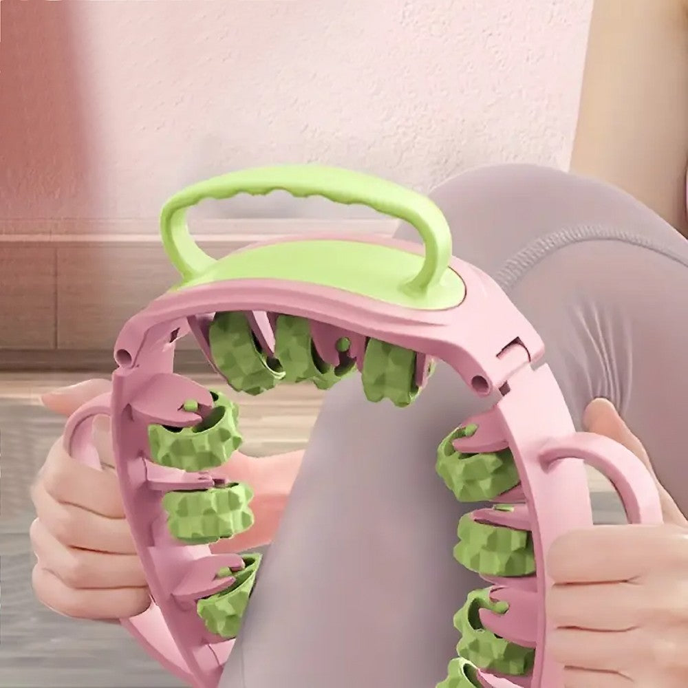 11-Roller Detachable Roller Massager for Neck Shoulder Leg - Pink with Green