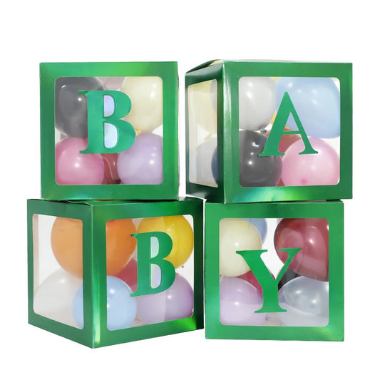 1 Set of 4 Clear Christmas Balloon Boxes with 26 Letters from A to Z - Green