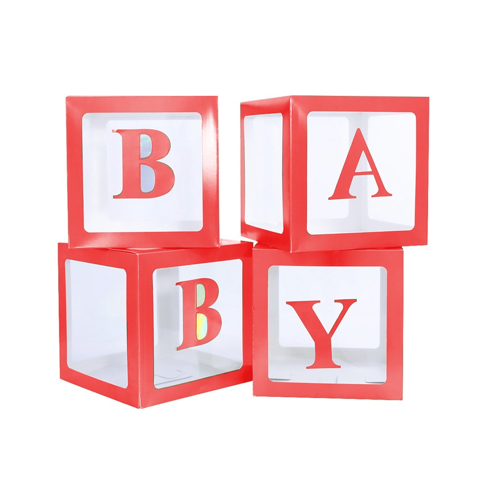 1 Set of 4 Clear Christmas Balloon Boxes with 26 Letters from A to Z - Red